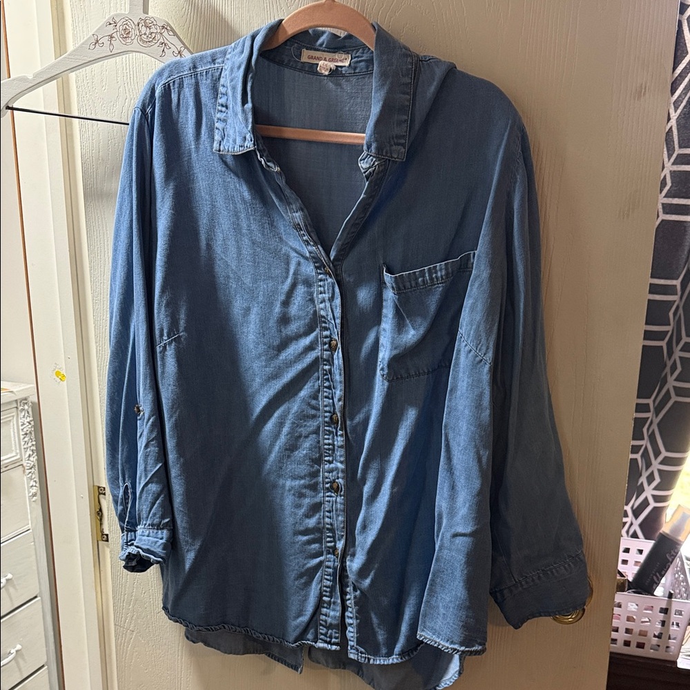 Blue Button-Up Denim Shirt